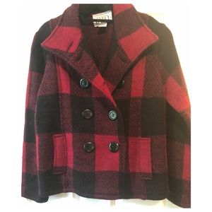 Red Plaid Peacoat